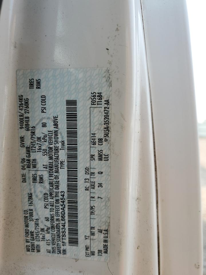 2006 Ford Econoline E350 Super Duty Van VIN: 1FTSS34L66DA54543 Lot: 67621705