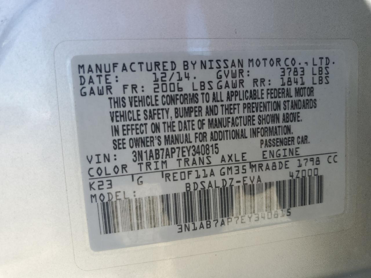 2014 Nissan Sentra S VIN: 3N1AB7AP7EY340815 Lot: 69482075