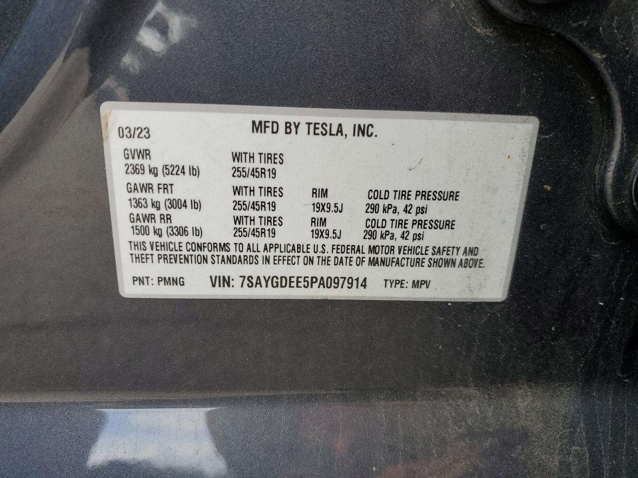 2023 Tesla Model Y VIN: 7SAYGDEE5PA097914 Lot: 70626655