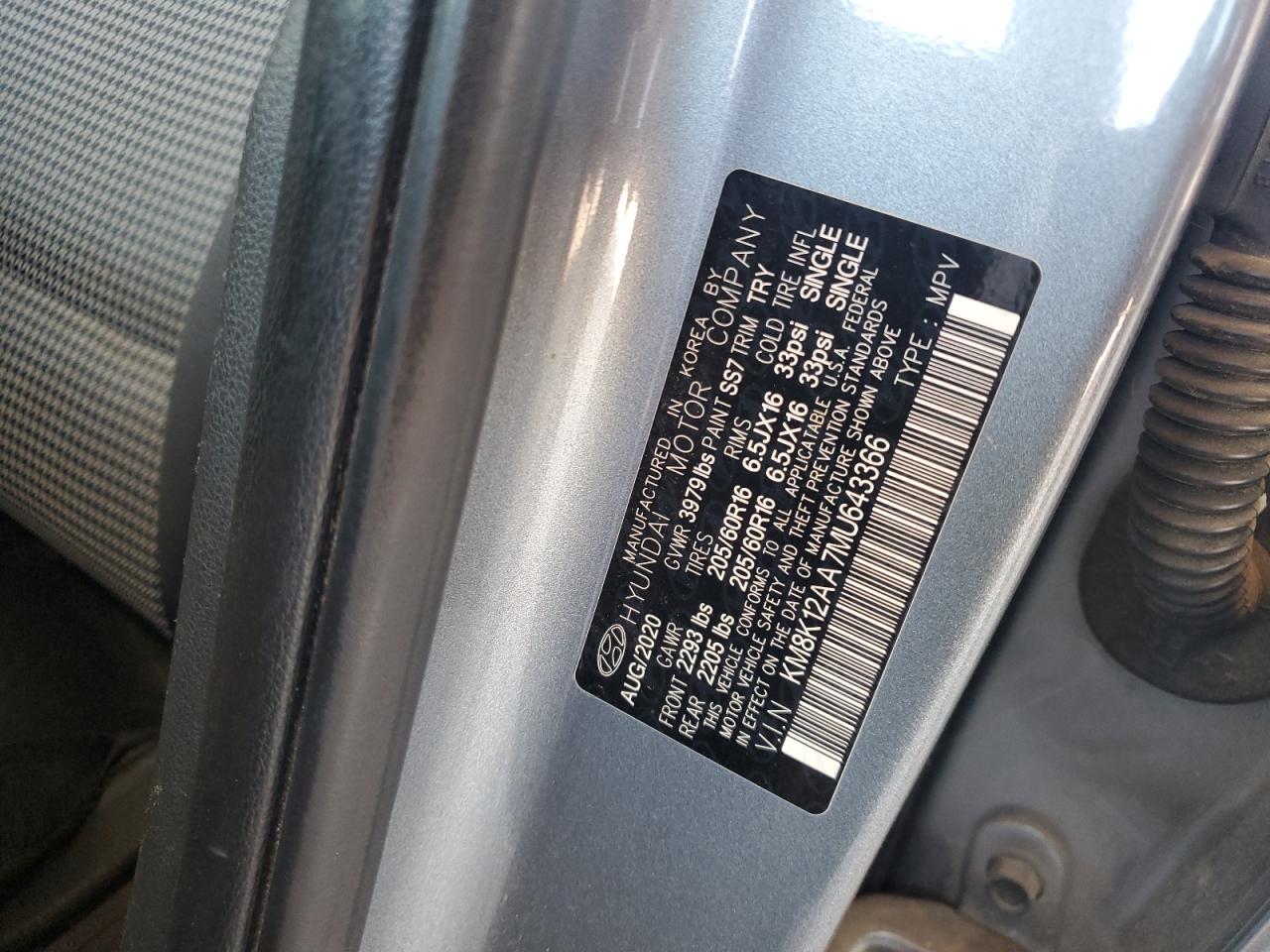 2021 Hyundai Kona Se VIN: KM8K12AA7MU643366 Lot: 70725655