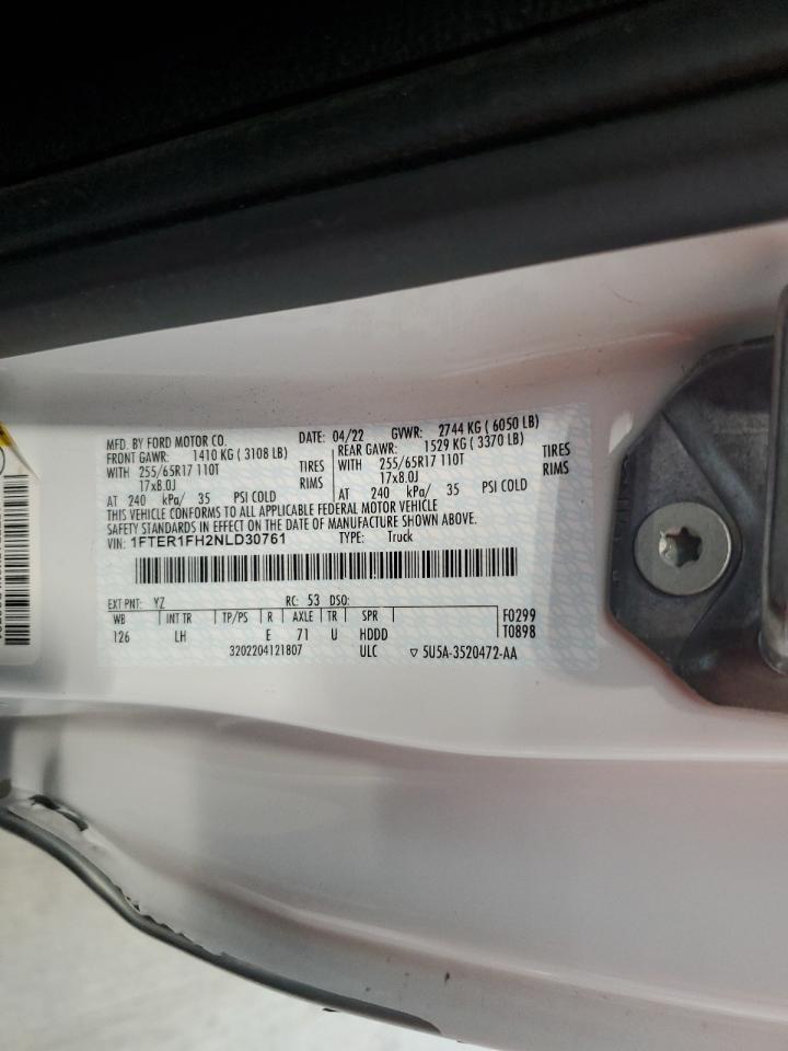 2022 Ford Ranger Xl VIN: 1FTER1FH2NLD30761 Lot: 69018485