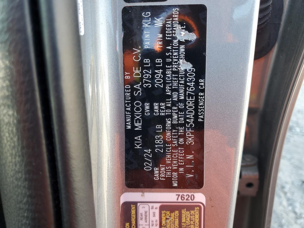 2024 Kia Forte Gt Line VIN: 3KPF54AD0RE764309 Lot: 68508435