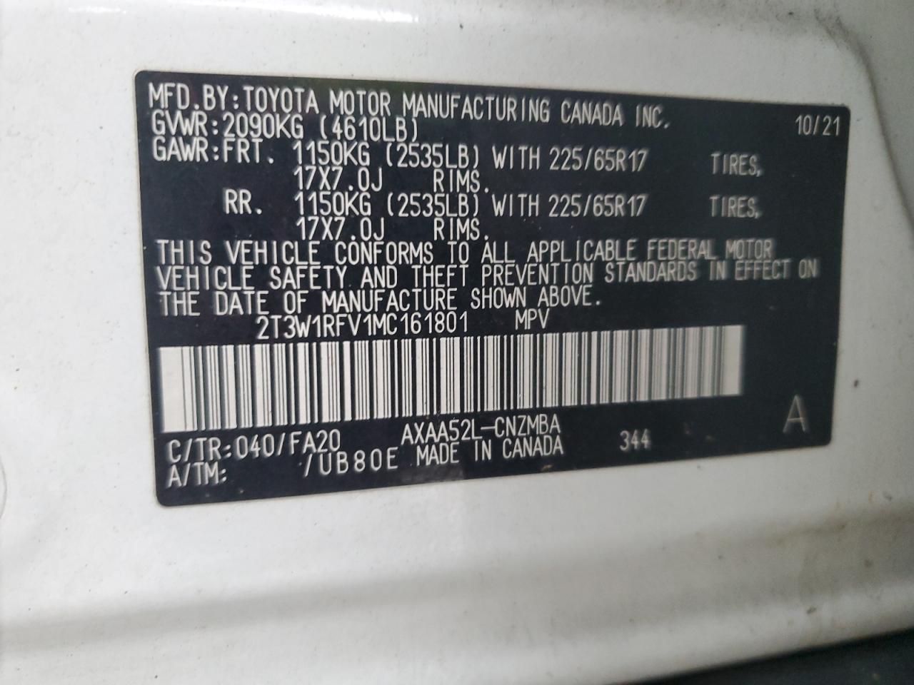 2021 Toyota Rav4 Xle VIN: 2T3W1RFV1MC161801 Lot: 68911225