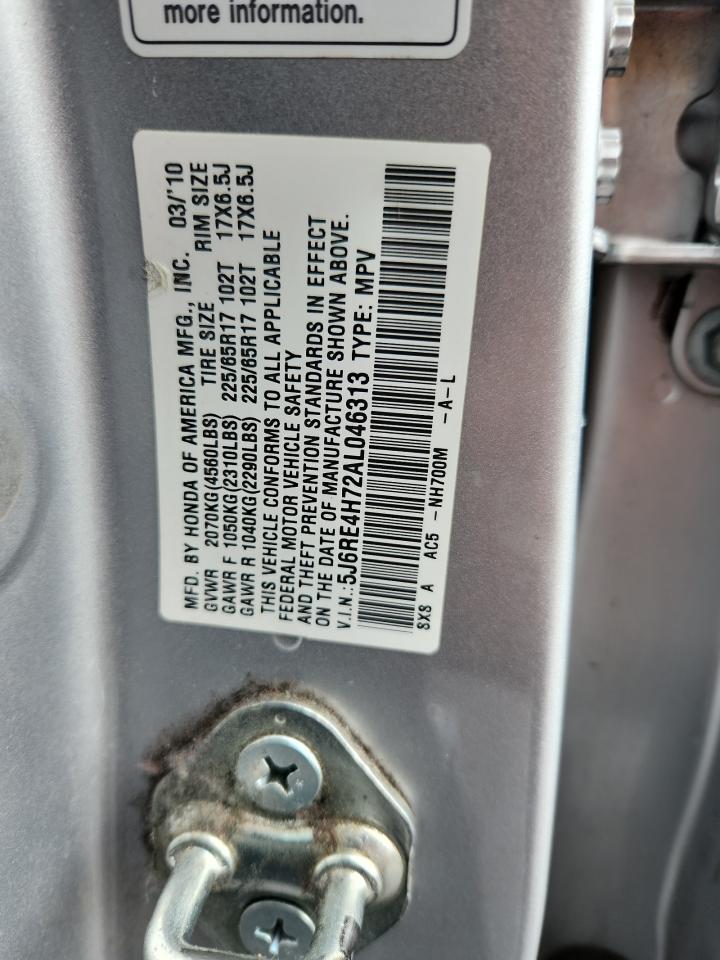 2010 Honda Cr-V Exl VIN: 5J6RE4H72AL046313 Lot: 70589615