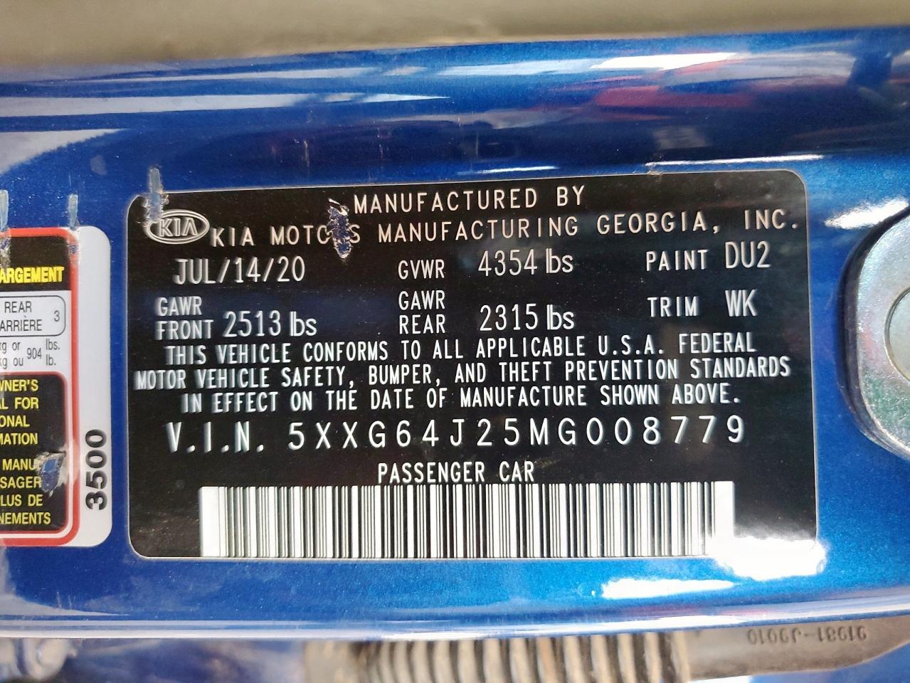 2021 Kia K5 Gt Line VIN: 5XXG64J25MG008779 Lot: 70172975