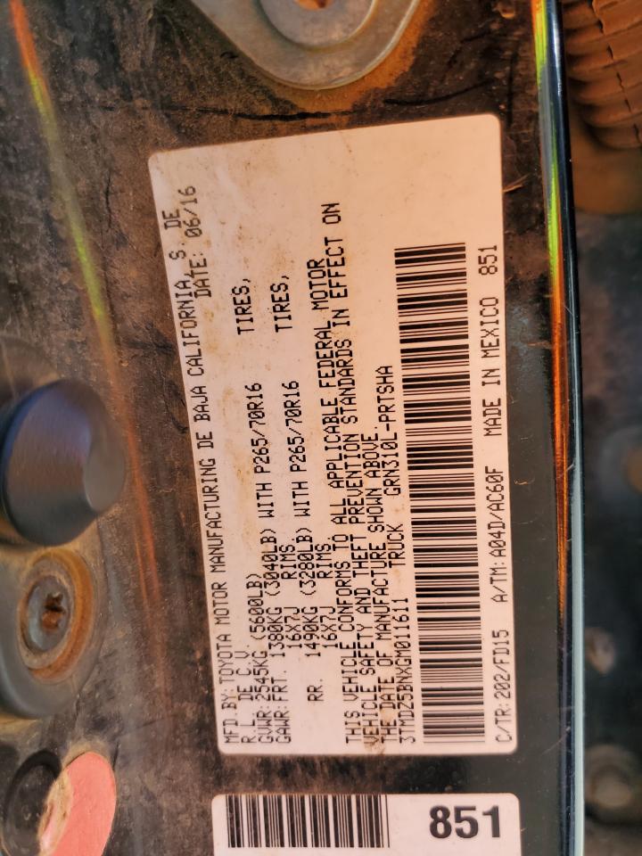 2016 Toyota Tacoma Double Cab VIN: 3TMDZ5BNXGM011611 Lot: 68022835