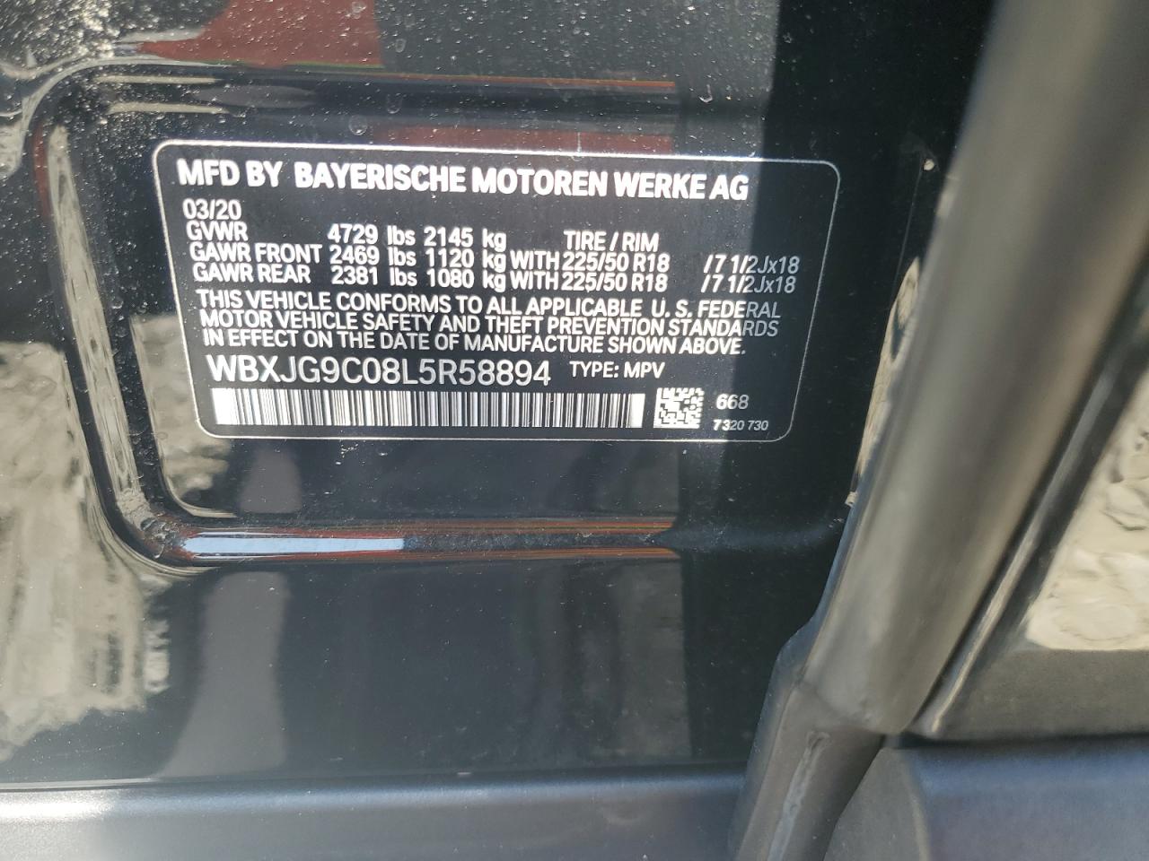 2020 BMW X1 xDrive28I VIN: WBXJG9C08L5R58894 Lot: 68166815