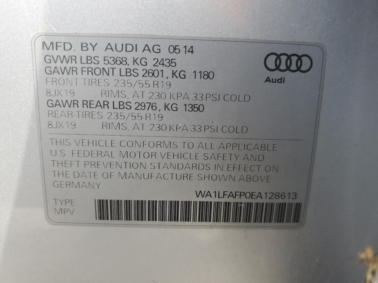 2014 Audi Q5 Premium Plus VIN: WA1LFAFP0EA128613 Lot: 70582515