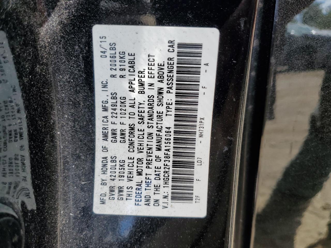 2015 Honda Accord Lx VIN: 1HGCR2F38FA156064 Lot: 70156345