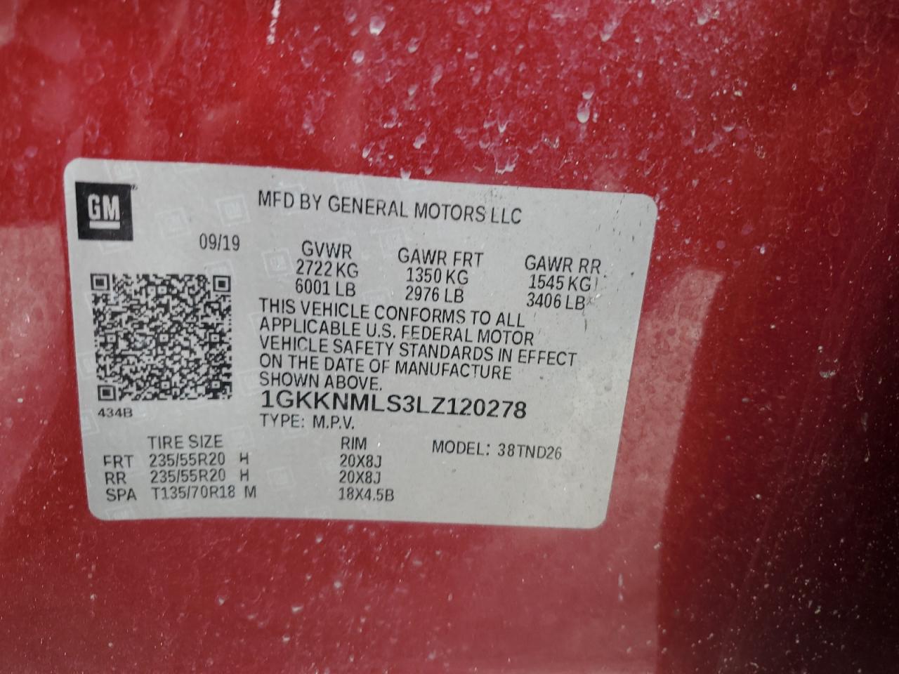 2020 GMC Acadia Slt VIN: 1GKKNMLS3LZ120278 Lot: 69390135