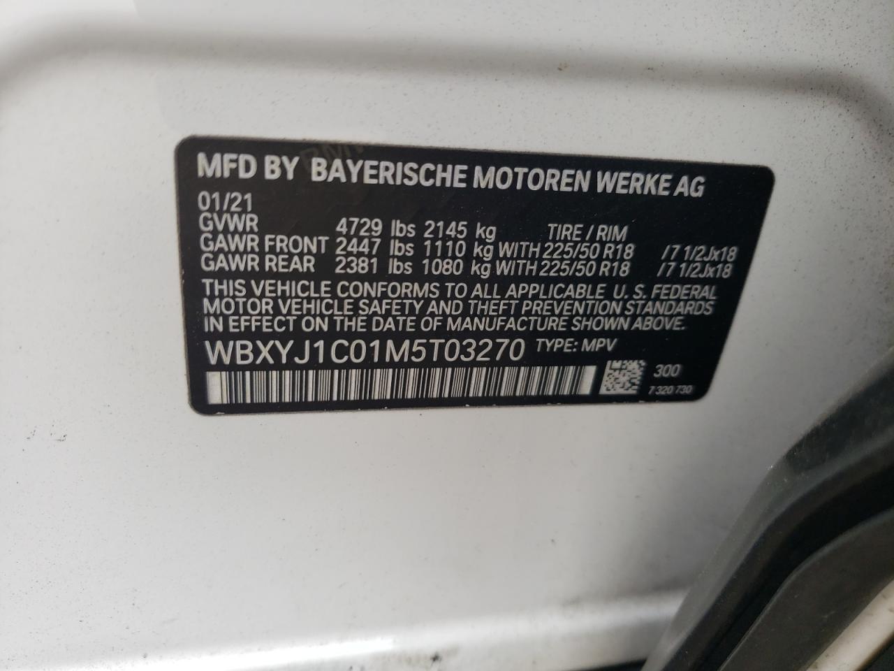 2021 BMW X2 xDrive28I VIN: WBXYJ1C01M5T03270 Lot: 70650565