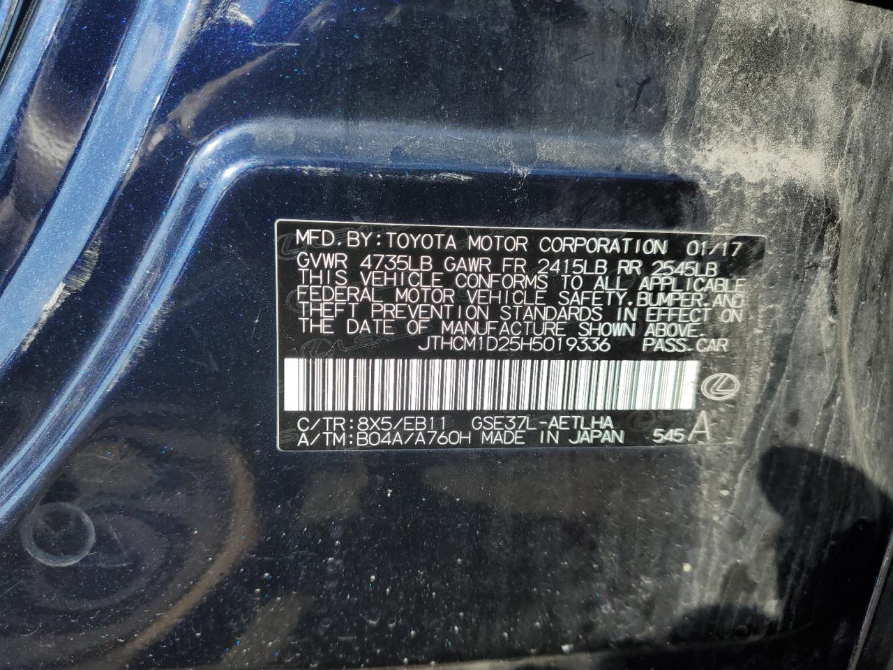 2017 Lexus Is 300 VIN: JTHCM1D25H5019336 Lot: 70119175