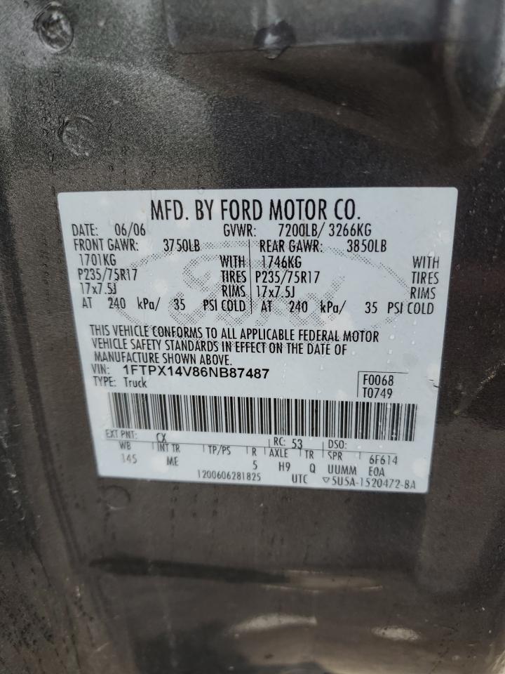 2006 Ford F150 VIN: 1FTPX14V86NB87487 Lot: 84360885