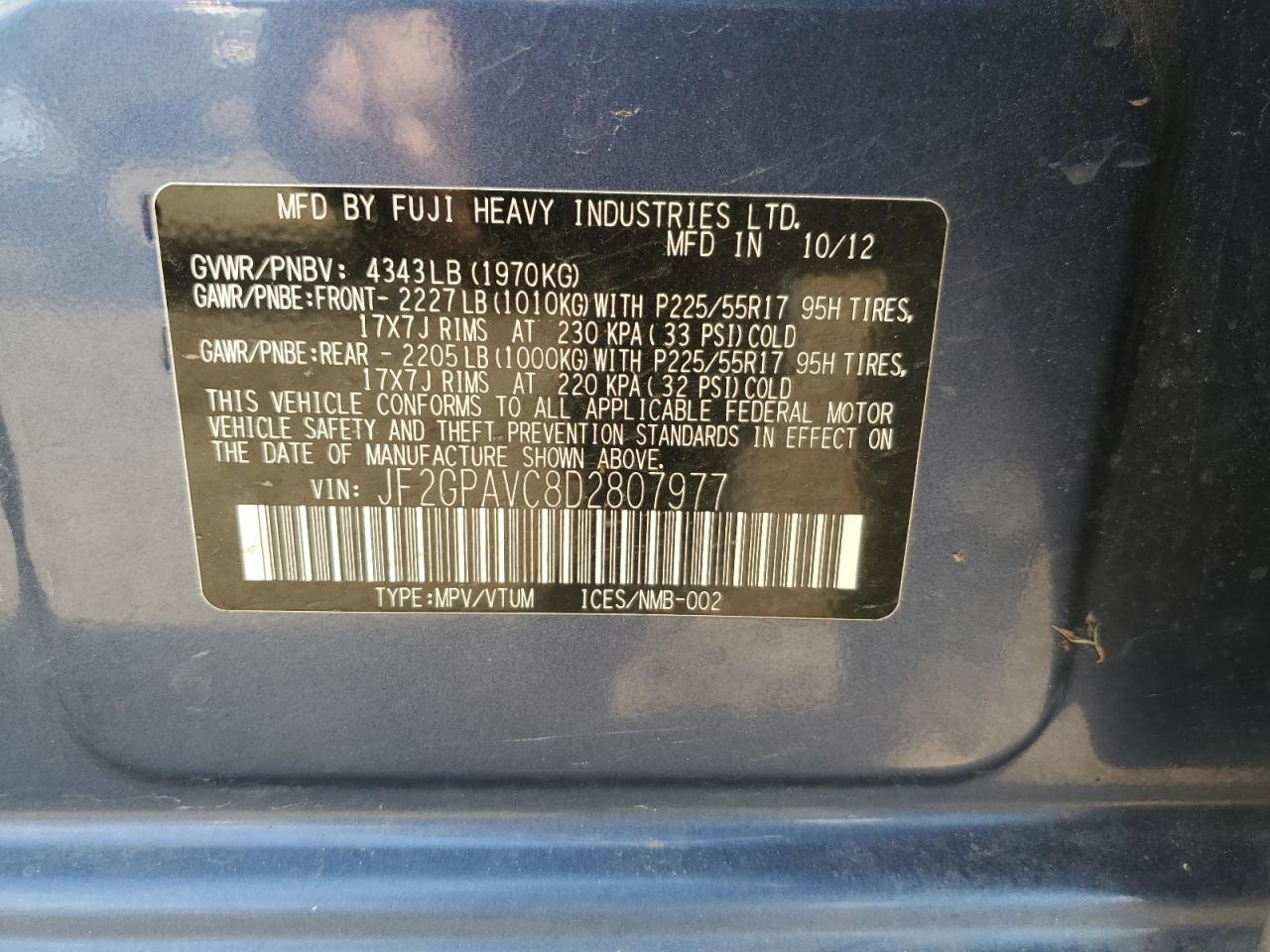 2013 Subaru Xv Crosstrek 2.0 Premium VIN: JF2GPAVC8D2807977 Lot: 68565285