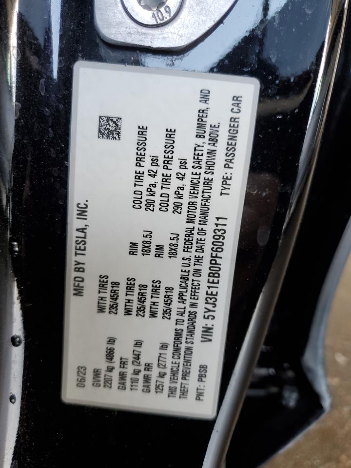 2023 Tesla Model 3 VIN: 5YJ3E1EB0PF609311 Lot: 67982485