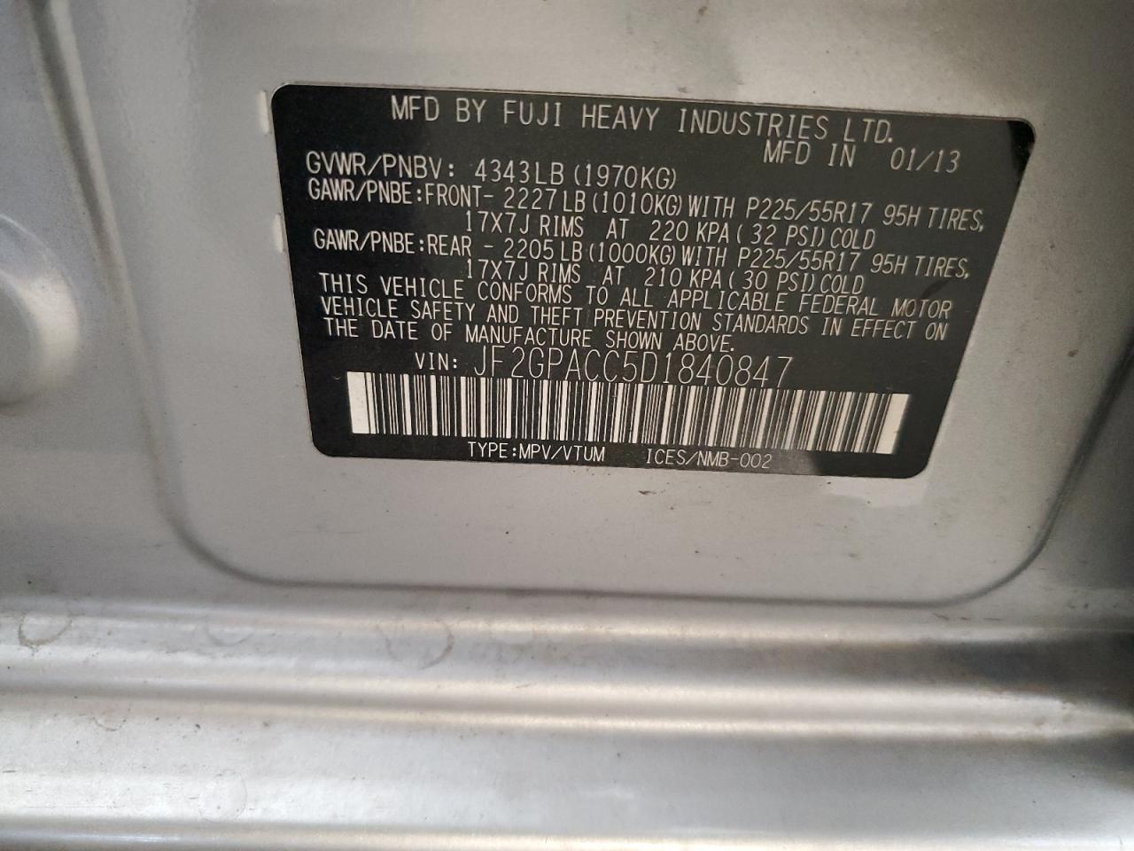 2013 Subaru Xv Crosstrek 2.0 Premium VIN: JF2GPACC5D1840847 Lot: 70275965