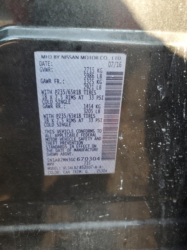 2016 Nissan Pathfinder S VIN: 5N1AR2MN3GC670304 Lot: 69264405