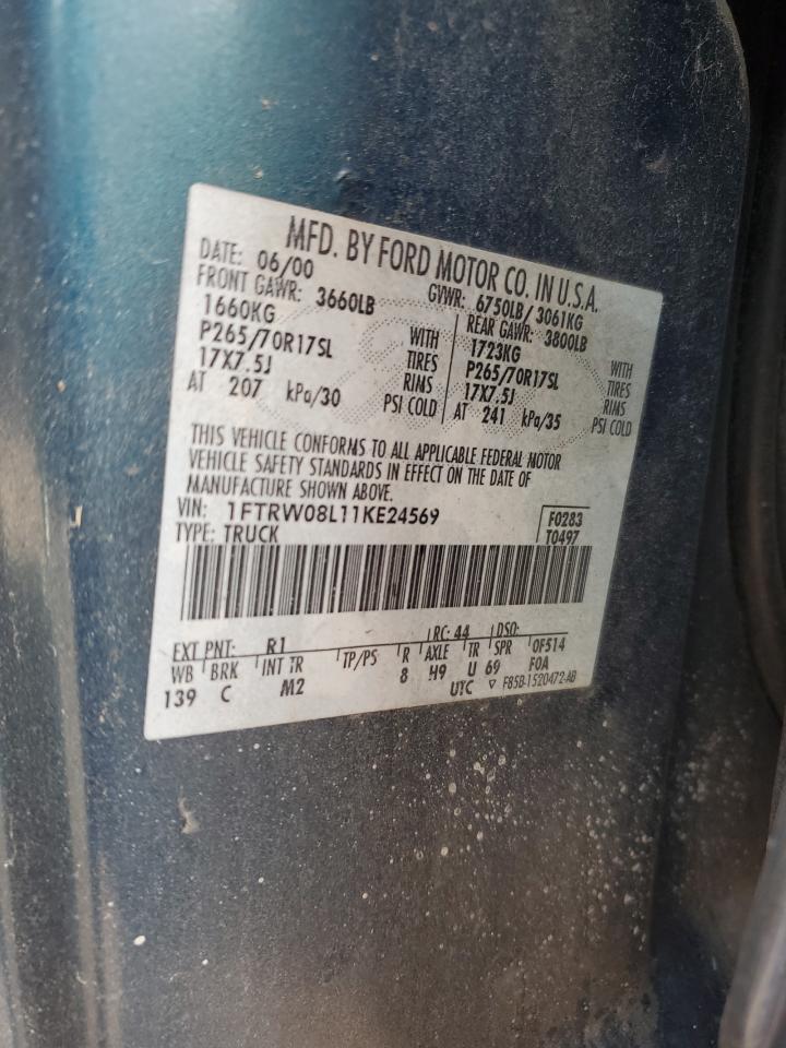 2001 Ford F150 Supercrew VIN: 1FTRW08L11KE24569 Lot: 66767935