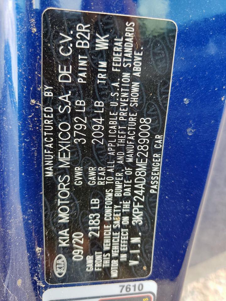 2021 Kia Forte Fe VIN: 3KPF24AD8ME289008 Lot: 68298955