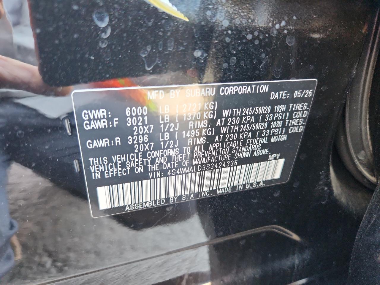 2025 Subaru Ascent Limited VIN: 4S4WMALD3S3424336 Lot: 71207925