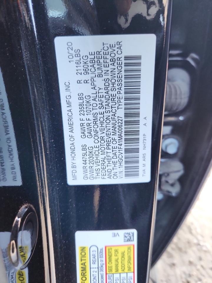 2021 Honda Accord Sport Se VIN: 1HGCV1F41MA006227 Lot: 69856645
