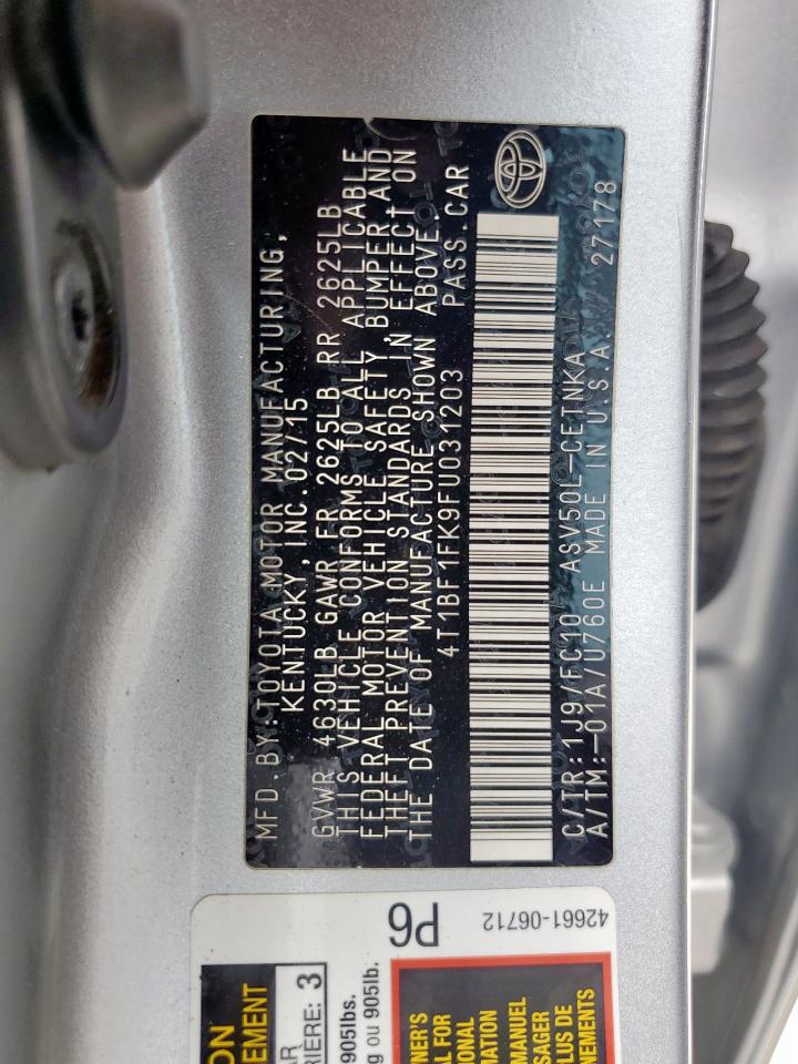 2015 Toyota Camry Le VIN: 4T1BF1FK9FU031203 Lot: 69969035