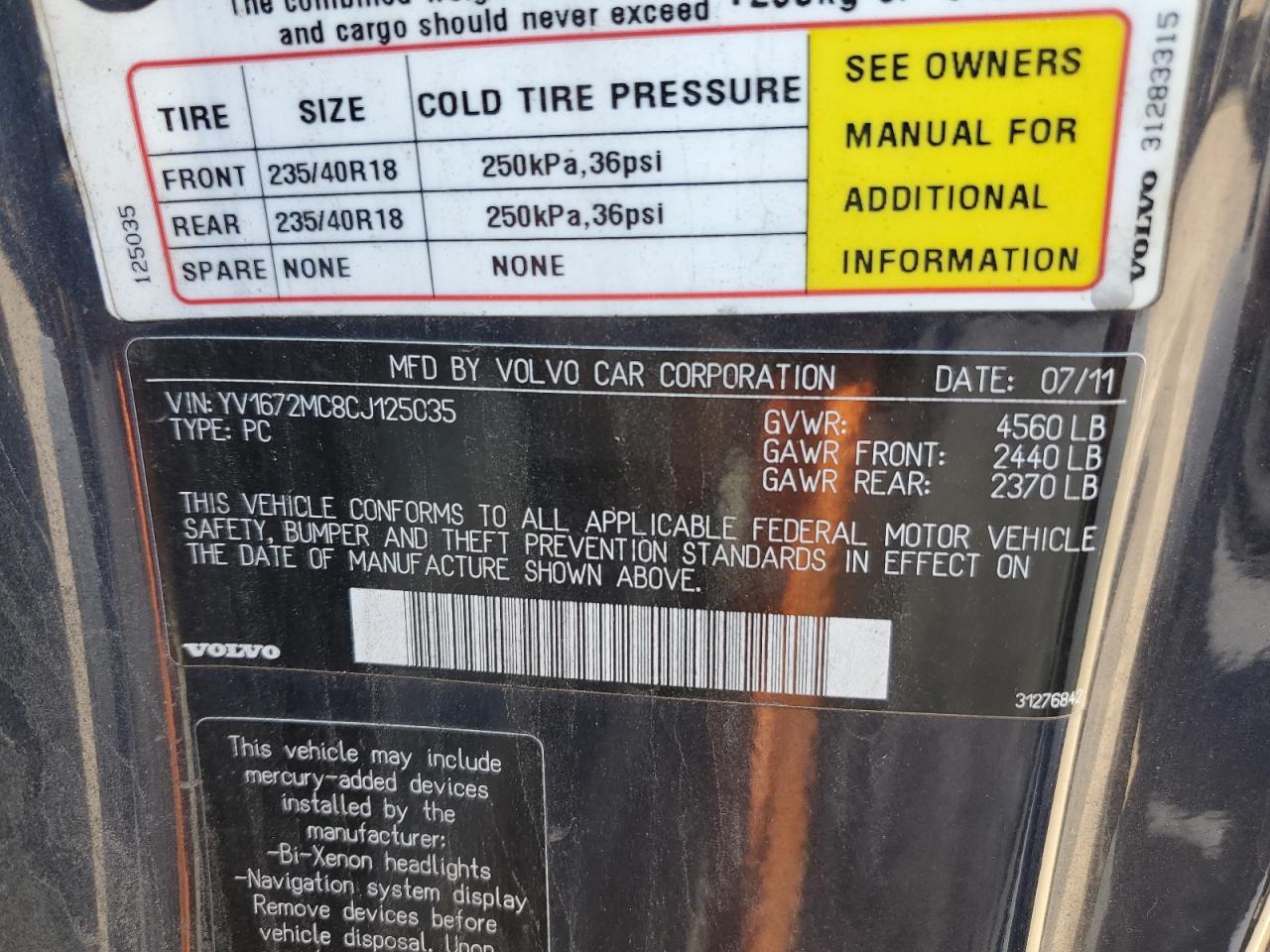 2012 Volvo C70 T5 VIN: YV1672MC8CJ125035 Lot: 68455445