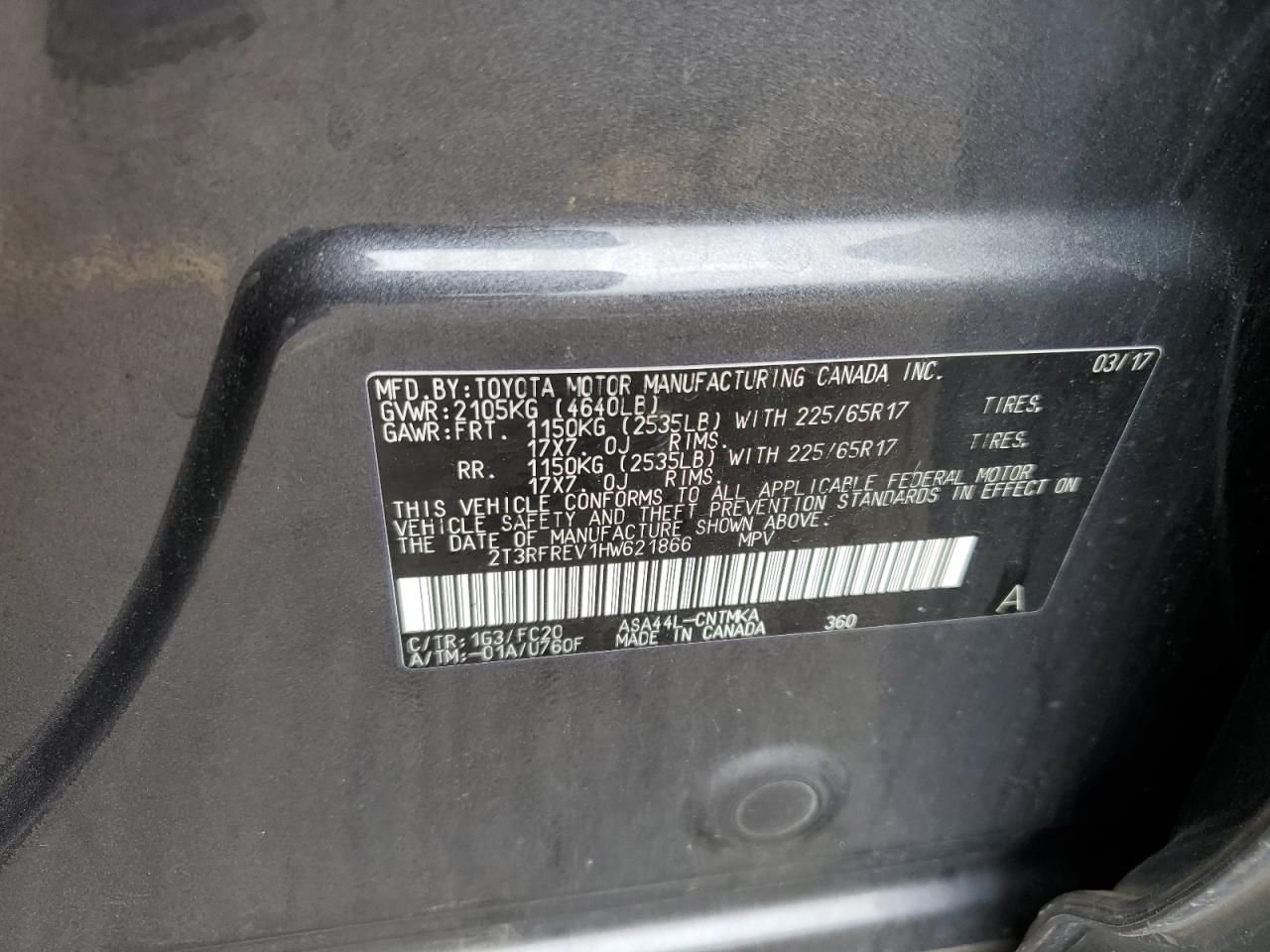 2017 Toyota Rav4 Xle VIN: 2T3RFREV1HW621866 Lot: 69590945