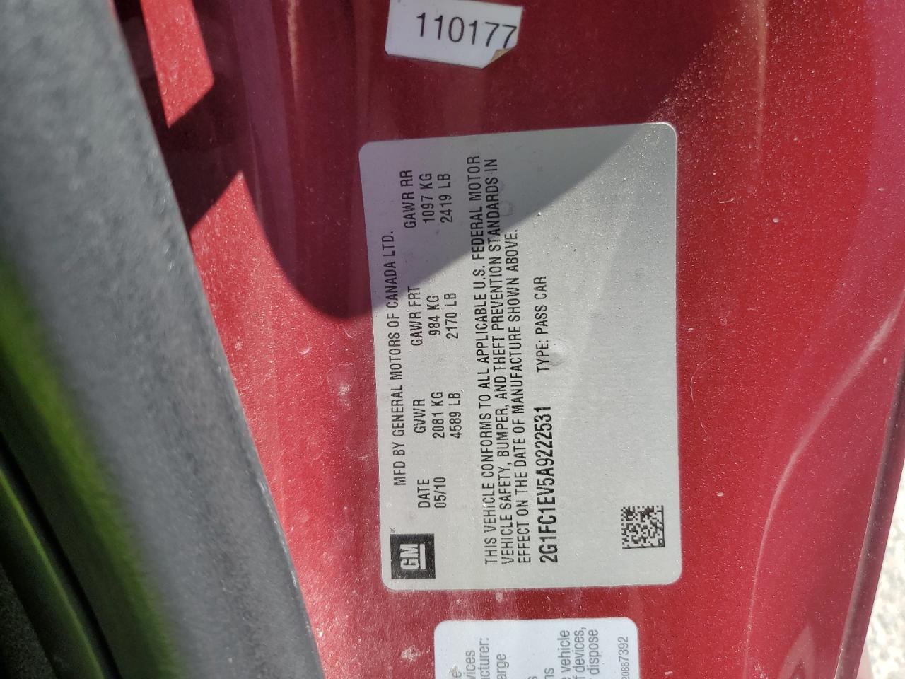 2010 Chevrolet Camaro Lt VIN: 2G1FC1EV5A9222531 Lot: 70458715