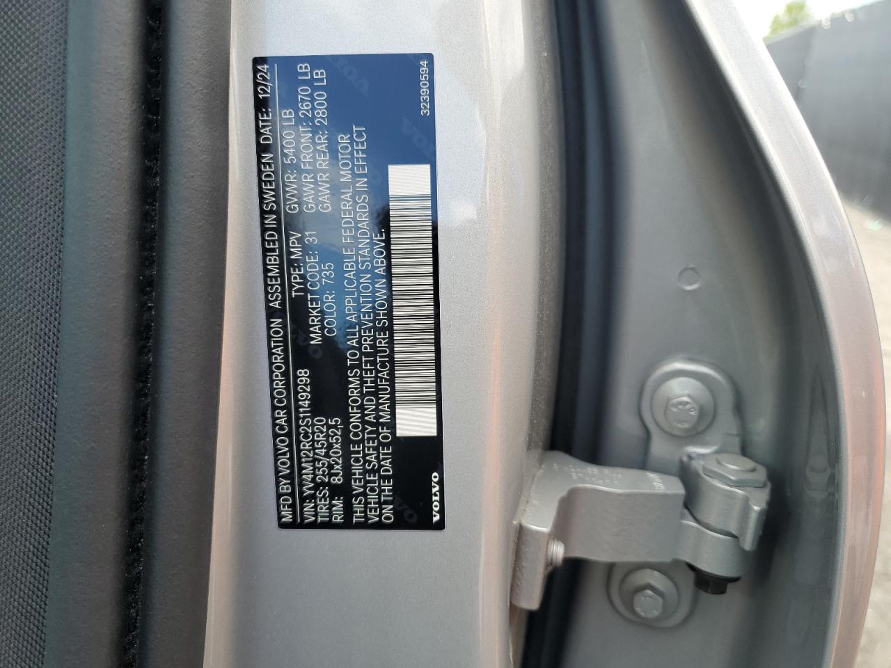 2025 Volvo Xc60 Plus VIN: YV4M12RC2S1149298 Lot: 69353065