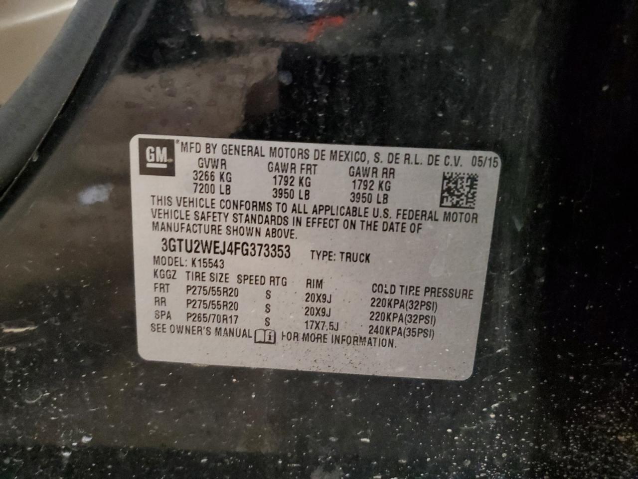 3GTU2WEJ4FG373353 2015 GMC Sierra K1500 Denali