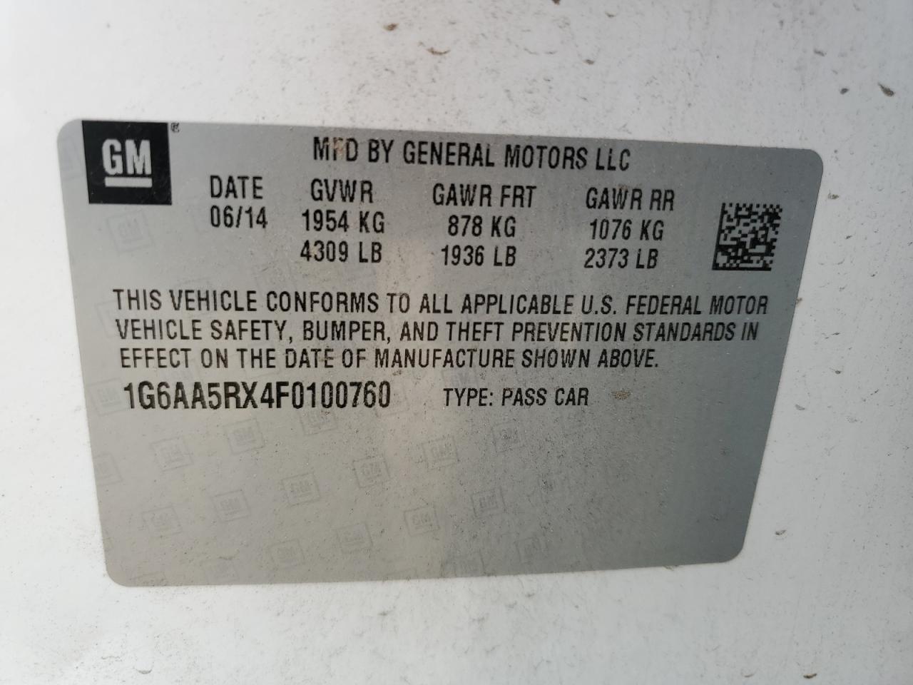 2015 Cadillac Ats VIN: 1G6AA5RX4F0100760 Lot: 67127495