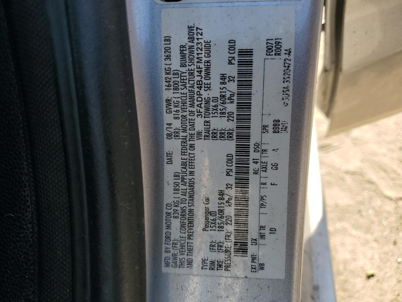 2015 Ford Fiesta Se VIN: 3FADP4BJ4FM123127 Lot: 68106035