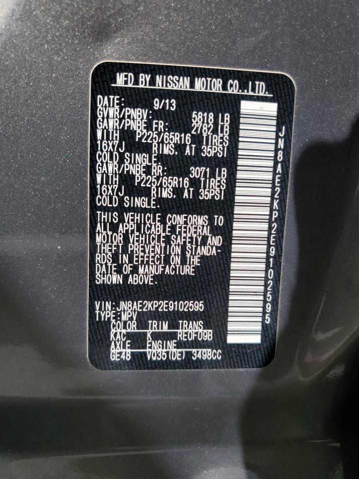 2014 Nissan Quest S VIN: JN8AE2KP2E9102595 Lot: 69060655