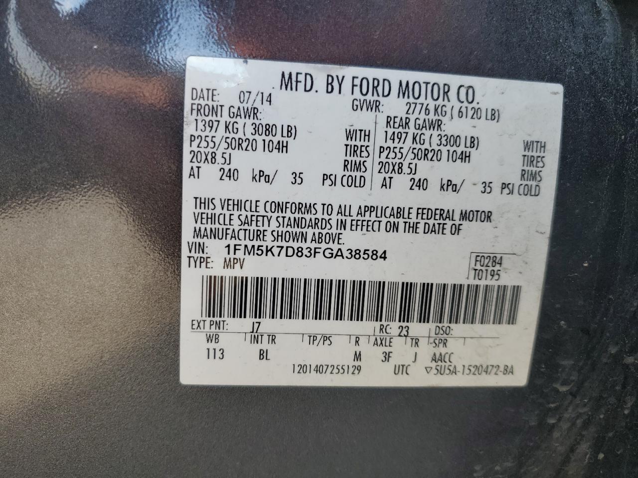 2015 Ford Explorer Xlt VIN: 1FM5K7D83FGA38584 Lot: 69471135