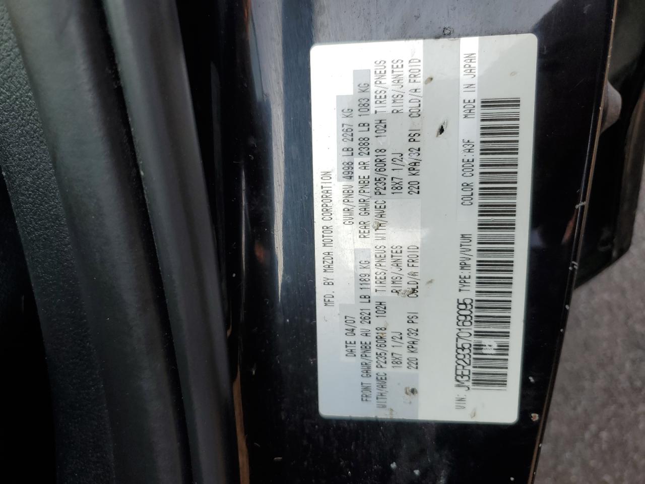 2007 Mazda Cx-7 VIN: JM3ER293570169095 Lot: 67943725