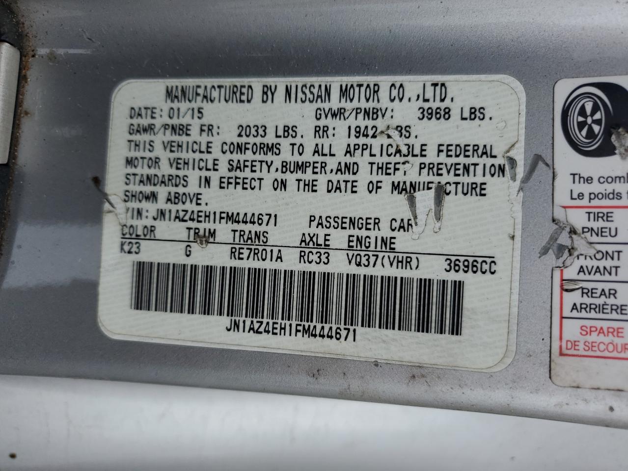 2015 Nissan 370Z Base VIN: JN1AZ4EH1FM444671 Lot: 69661415
