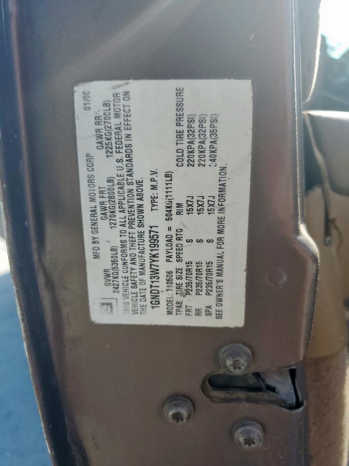 2000 Chevrolet Blazer VIN: 1GNDT13W7YK199571 Lot: 67626225