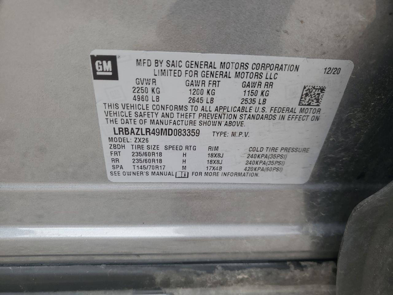 2021 Buick Envision Preferred VIN: LRBAZLR49MD083359 Lot: 69184845