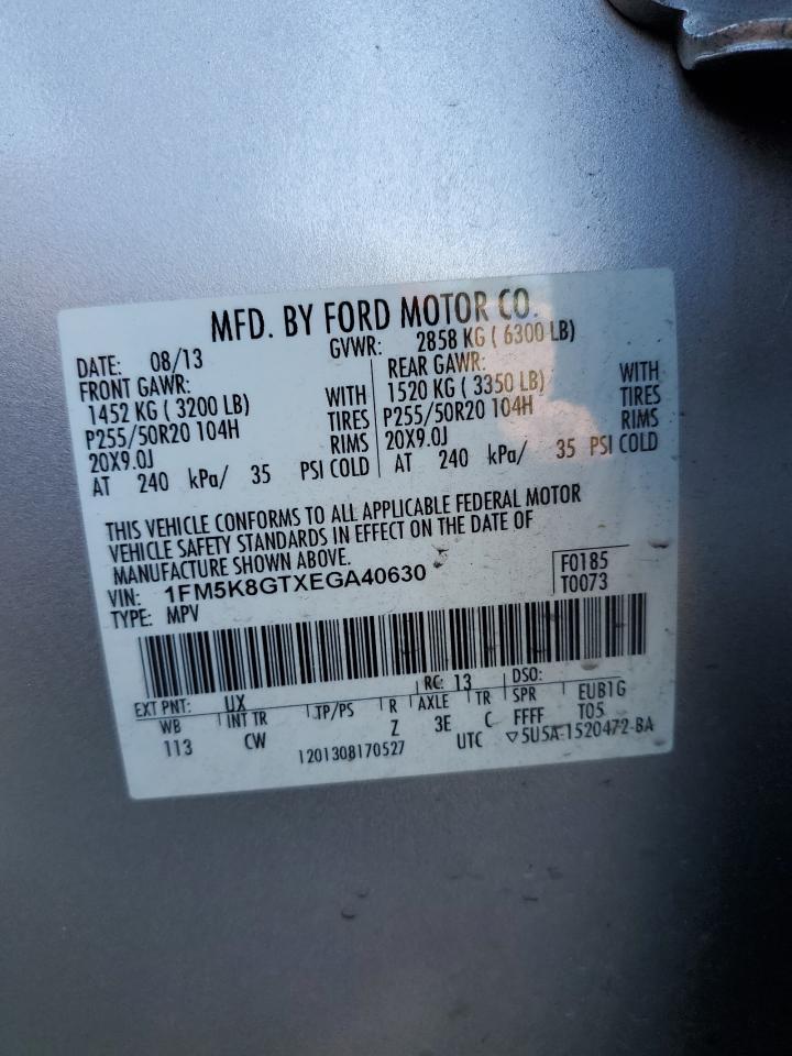 2014 Ford Explorer Sport VIN: 1FM5K8GTXEGA40630 Lot: 69892825