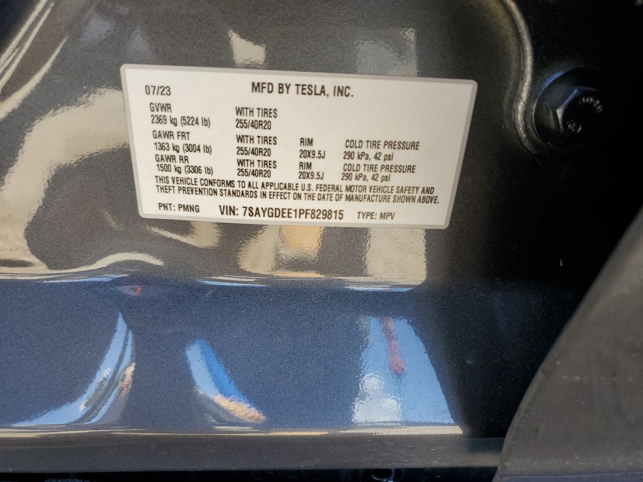 2023 Tesla Model Y VIN: 7SAYGDEE1PF829815 Lot: 69322795