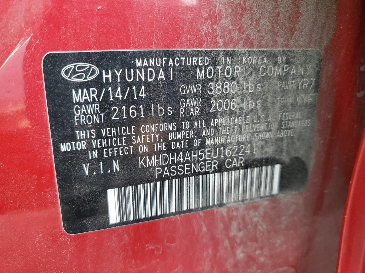 2014 Hyundai Elantra Se VIN: KMHDH4AH5EU162241 Lot: 68114055