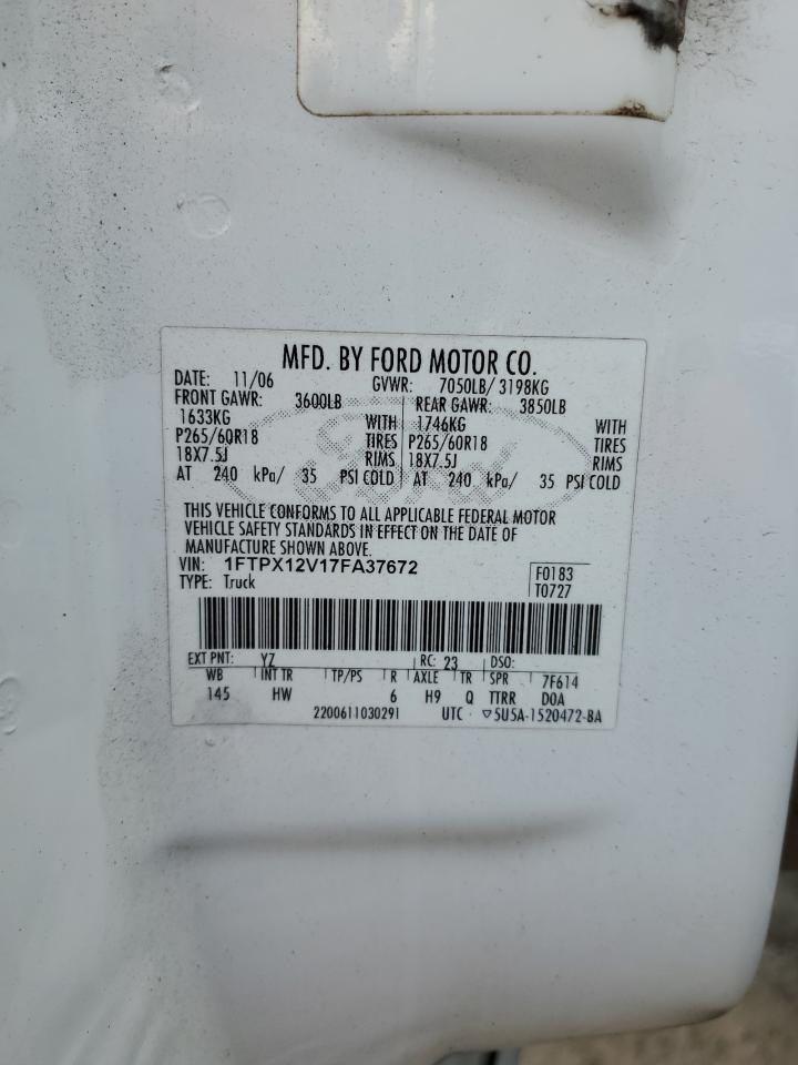 2007 Ford F150 VIN: 1FTPX12V17FA37672 Lot: 69049745