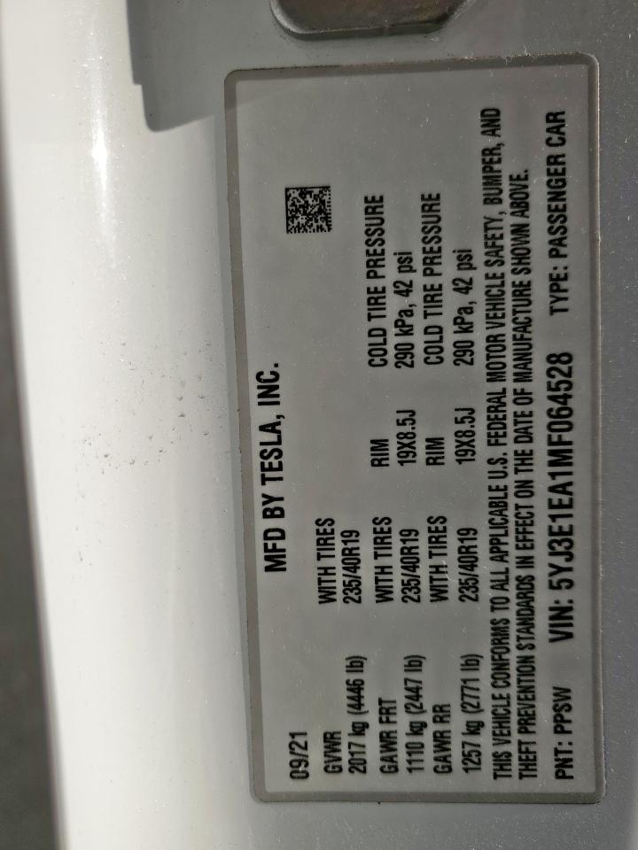 2021 Tesla Model 3 VIN: 5YJ3E1EA1MF064528 Lot: 68959215