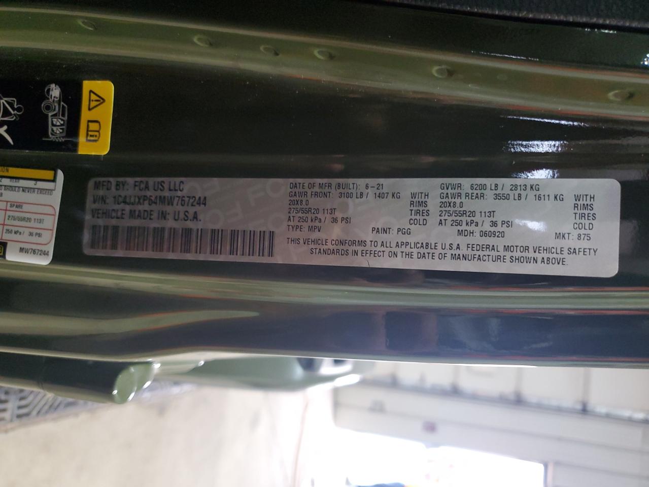 2021 Jeep Wrangler Unlimited Sahara 4Xe VIN: 1C4JJXP64MW767244 Lot: 67993495