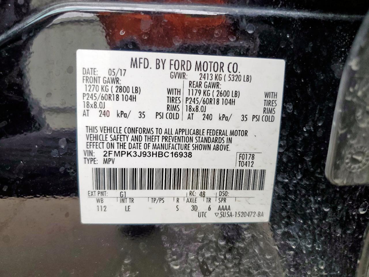 2017 Ford Edge Sel VIN: 2FMPK3J93HBC16938 Lot: 71105745