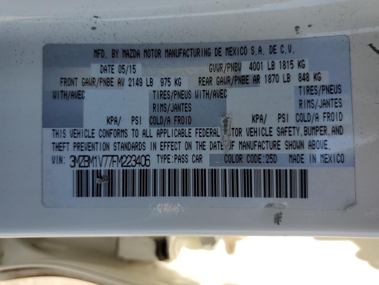 2015 Mazda 3 Touring VIN: 3MZBM1V77FM223406 Lot: 68217885