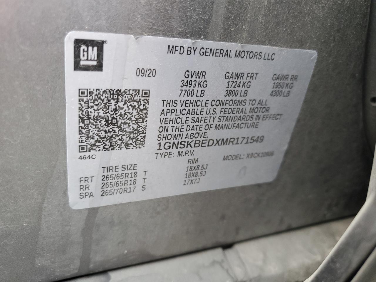 2021 Chevrolet Suburban K1500 Ls VIN: 1GNSKBEDXMR171549 Lot: 70555665