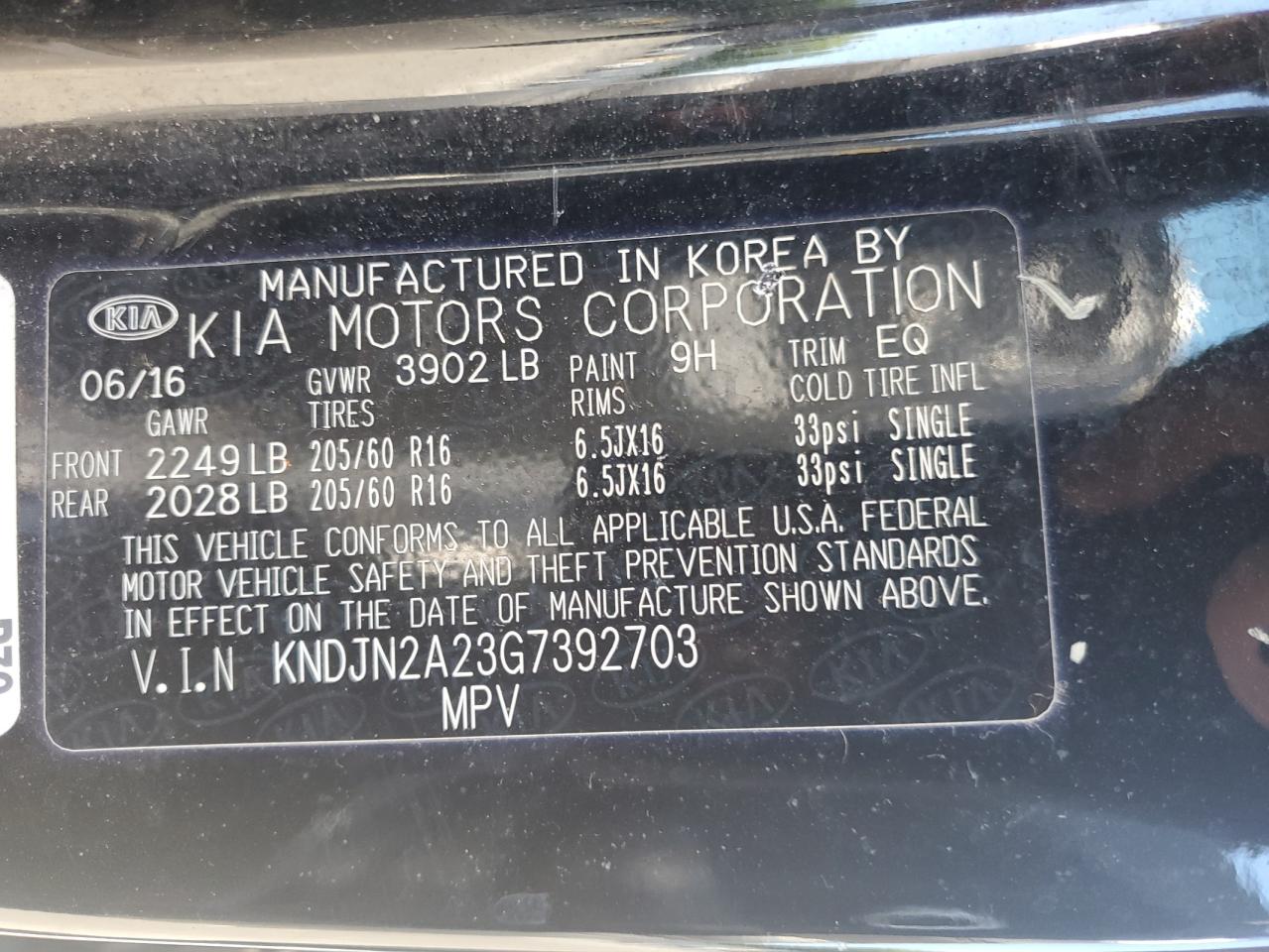 2016 Kia Soul VIN: KNDJN2A23G7392703 Lot: 69672055