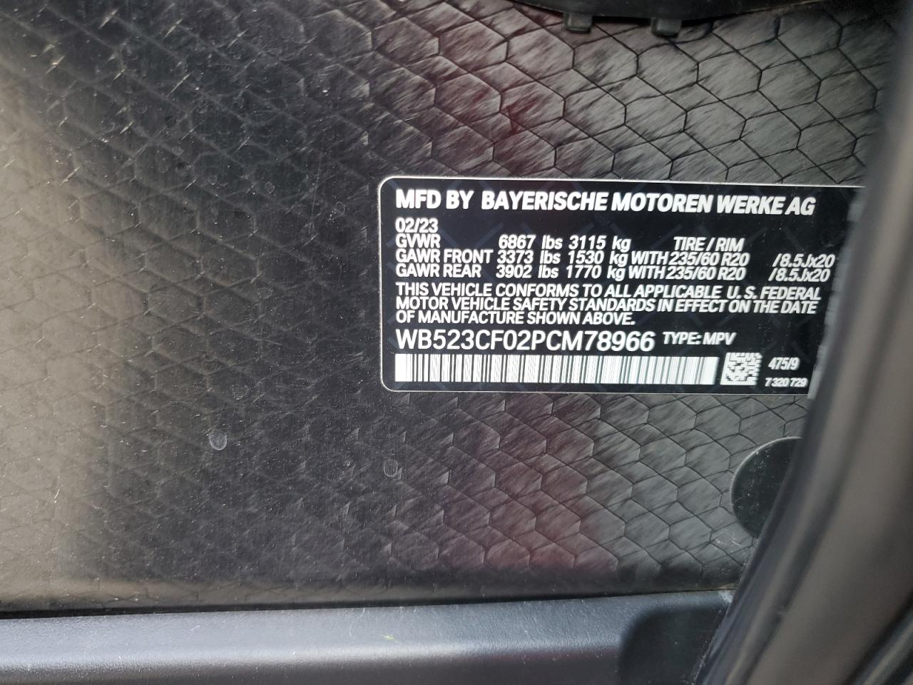 2023 BMW Ix xDrive50 VIN: WB523CF02PCM78966 Lot: 69629735